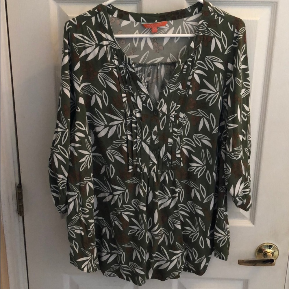 MODCLOTH VG 2x sage green white brown leaf tunic